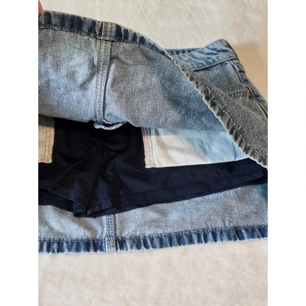 Hollister Acid Wash Denim Skort Bow Tie Back Pockets Blue Mini Skirt 8 W29 Y2K